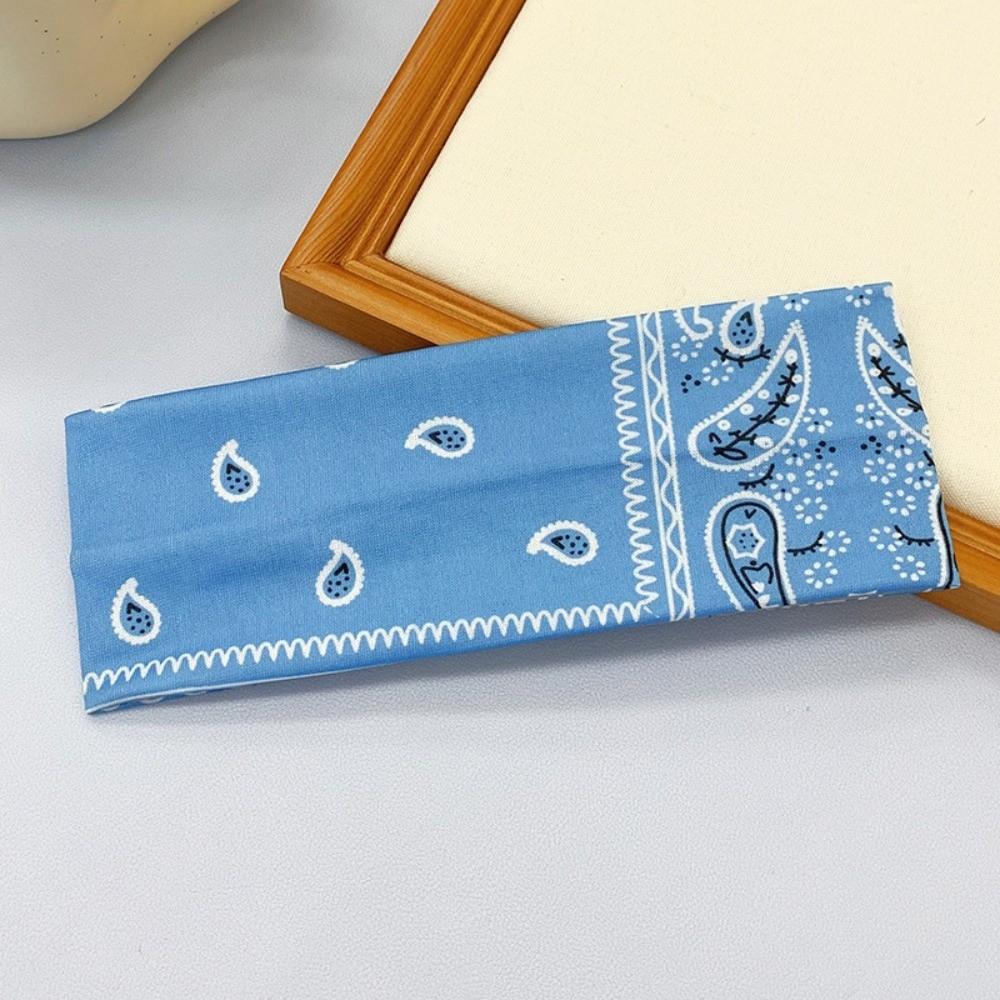 Flower Printed Hair Band Sweat-absorbing Sports Cross Headband Boho Style Wide Hairband