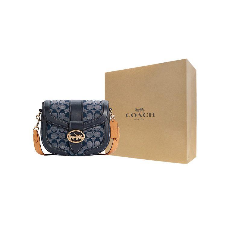 COACH Georgie Linen With Calfskin Saddle Bag, Crossbody Bag, Shoulder Bag Small Women's Denim Blue C4066-IMDEI