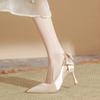 White High Heels Women's Stiletto Pointed Single Shoes 2025 New Wedding Shoes Bridal Shoes Bow Satin Bridesmaid Shoes