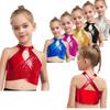 Girls Jazz Latin Dance Crop Top Cross Keyhole Sparkly Sequins Metallic Ballroom Costume
