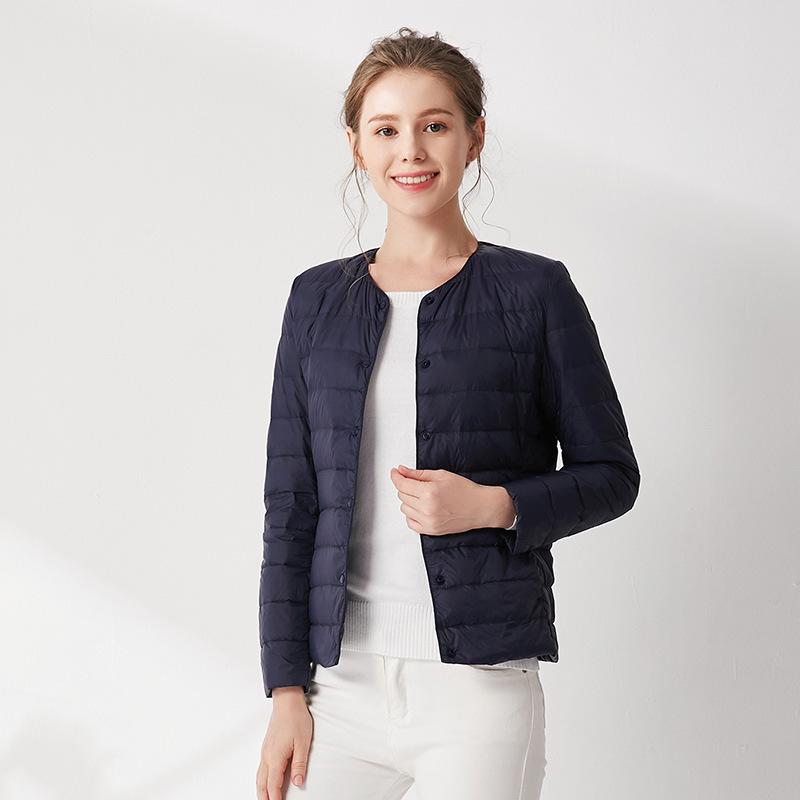 Autumn and winter new women's collarless down jacket light and convenient round neck slim short women's down jacket