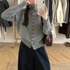 Women's Contrast Color Button Knit Cardigan Sweater  High Neck Long Sleeve Loose Sweaters Jacket Loose Korean Style Fall Winter Basic Clothing