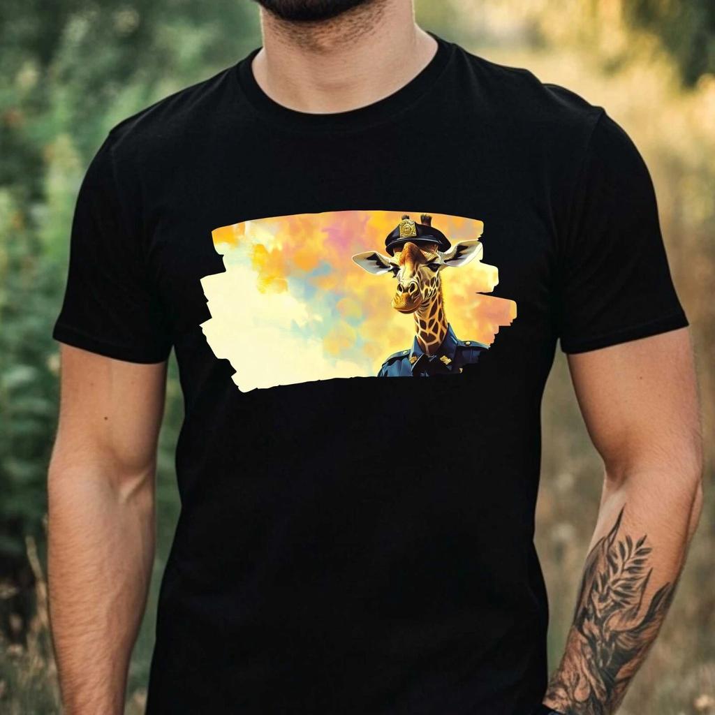 T-Shirt Herren Giraffe als Polizist Motiv Baumwolle Größe XS bis 5XL