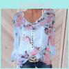 Элегантная женская повседневная футболка с цветочным принтом и пуговицами, женская шифоновая асимметричная блузка