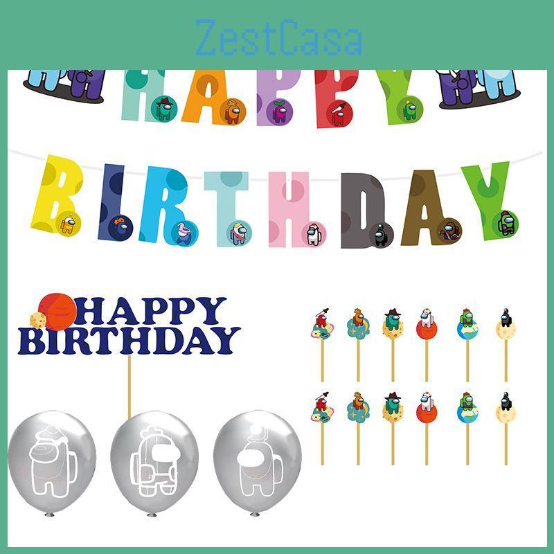 Game Birthday Party Decor Suit Supplies Set Balloon Banner Caketopper