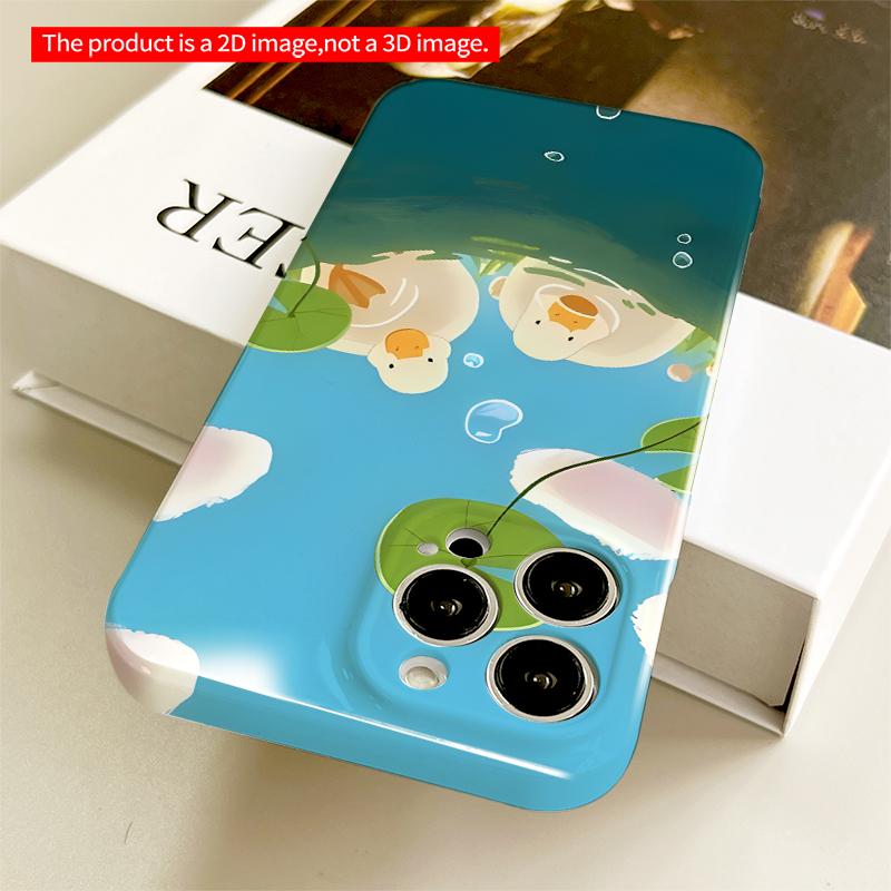 2DFlat Cute Ducks Swimming Under Lilies All inclusive film hard iPhone case, compatible with iPhone 18 Pro Max 17 16 15 14 13 12 11