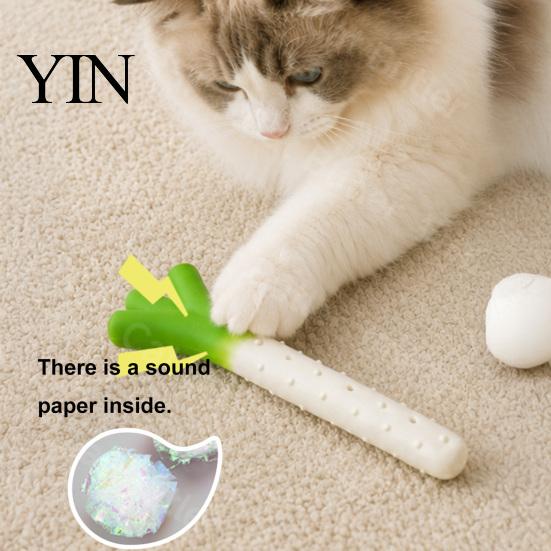 Flexible Silicone Toys for Kittens Scallion Cat Toy, Kitten Chew Toy with Silver Vine And Crinkle Pet Supplies Cats Paper, Teeth Cleaning Indoor
