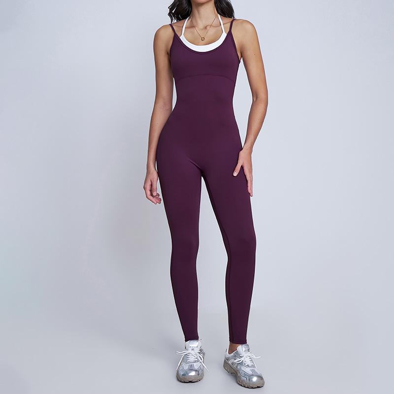 Двухцветный комбинезон-слинг с открытой спиной для занятий спортом на открытом воздухе и йогой