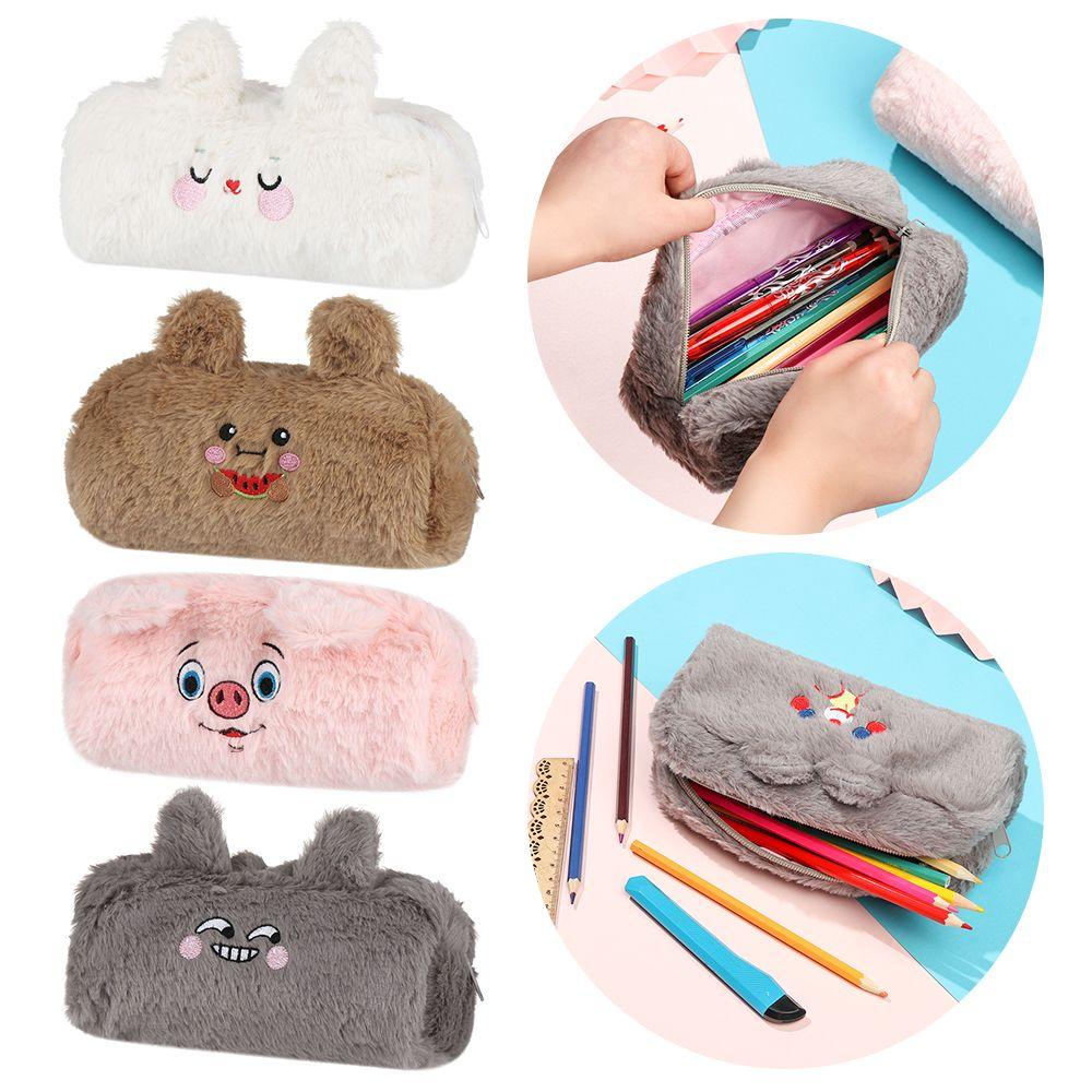 Новая сумка для хранения школьных принадлежностей для девочек, плюшевый пенал, милый пенал большой вместимости