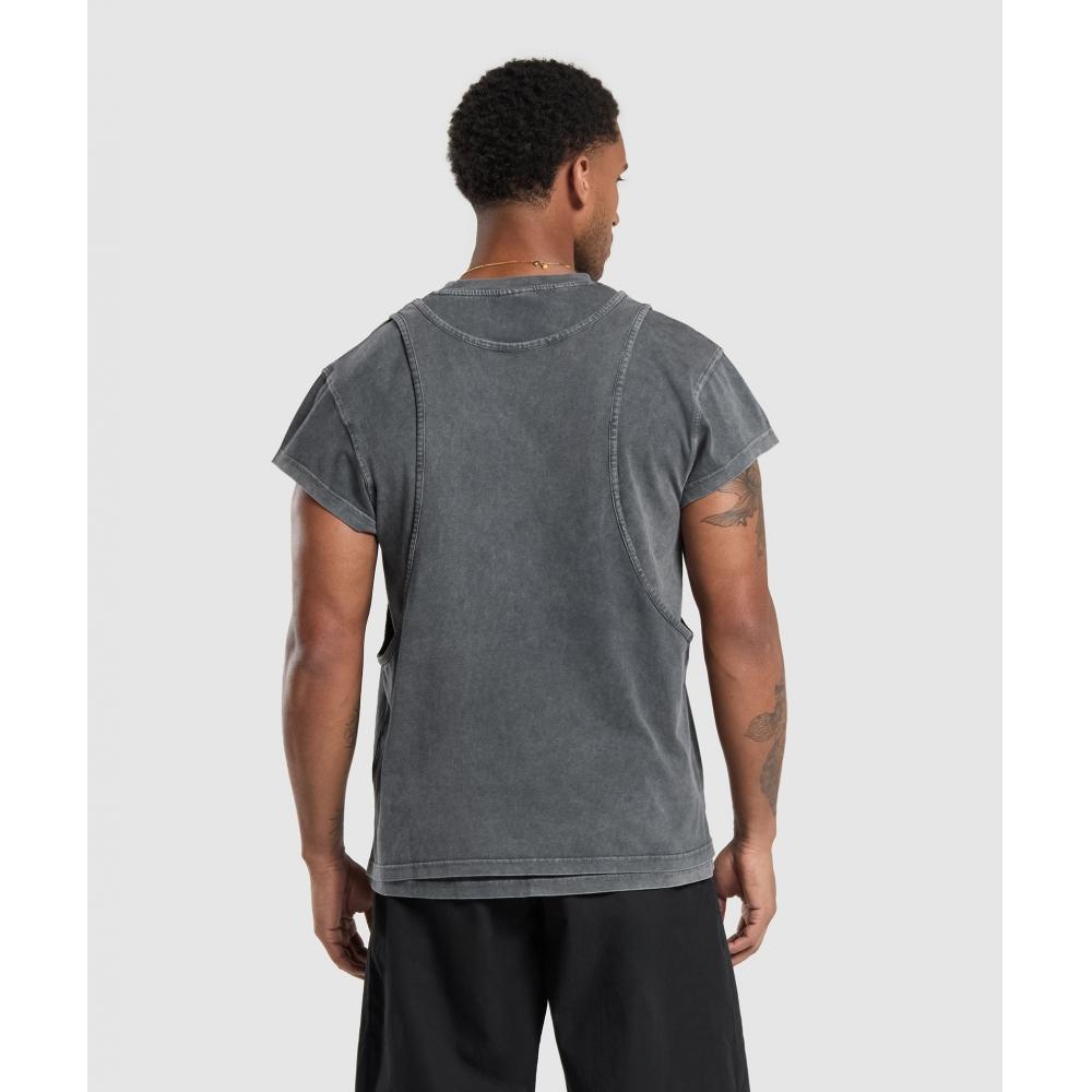 Gymshark Футболка двухслойная стираная черная A5a1m Bb81