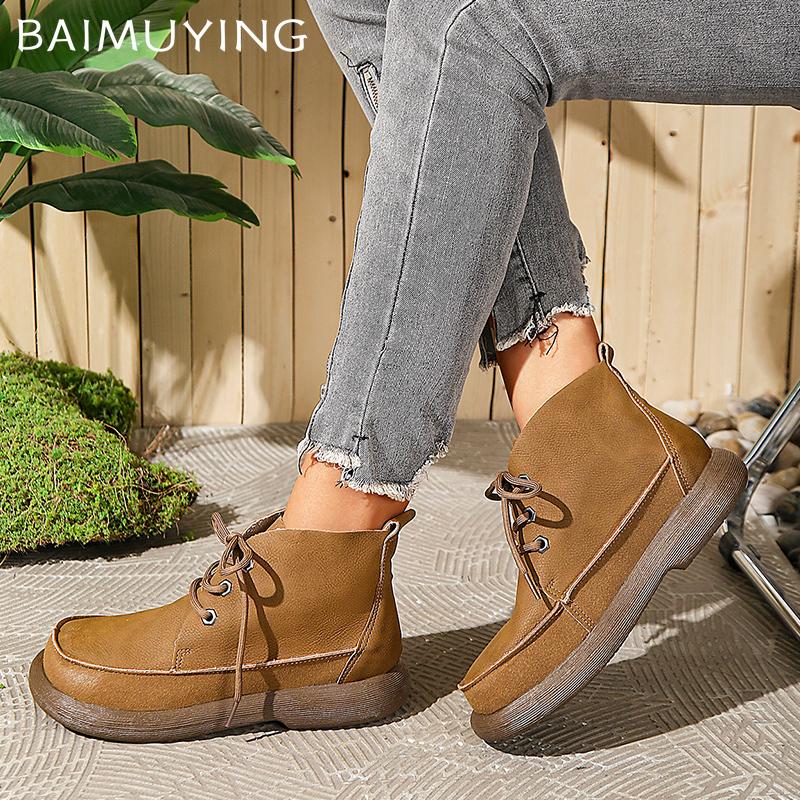 Женские ботильоны на плоской подошве, дизайнерские кожаные туфли на шнуровке, зимняя новинка бренда 2025 года, классические удобные нескользящие ботинки для ходьбы