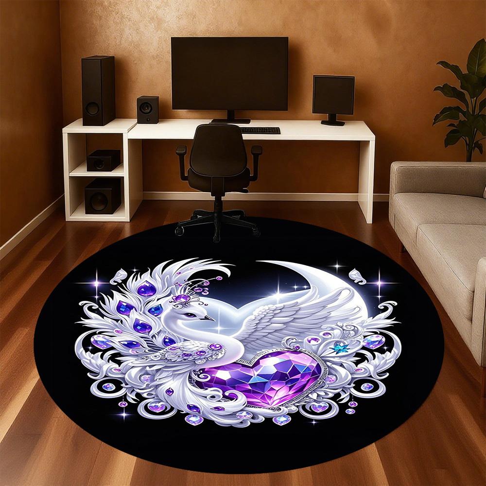 1PC Swan Heart Jewels Round Chair mat Area Rug - Non-Slip, Floor Mat for Office, Bedroom, home decor Christmas Gift c0528042