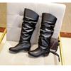 2024 новые женские сапоги до колена, теплая обувь с острым носком и толстой подошвой, модные, сексуальные, эластичные ботинки, удобная повседневная женская обувь