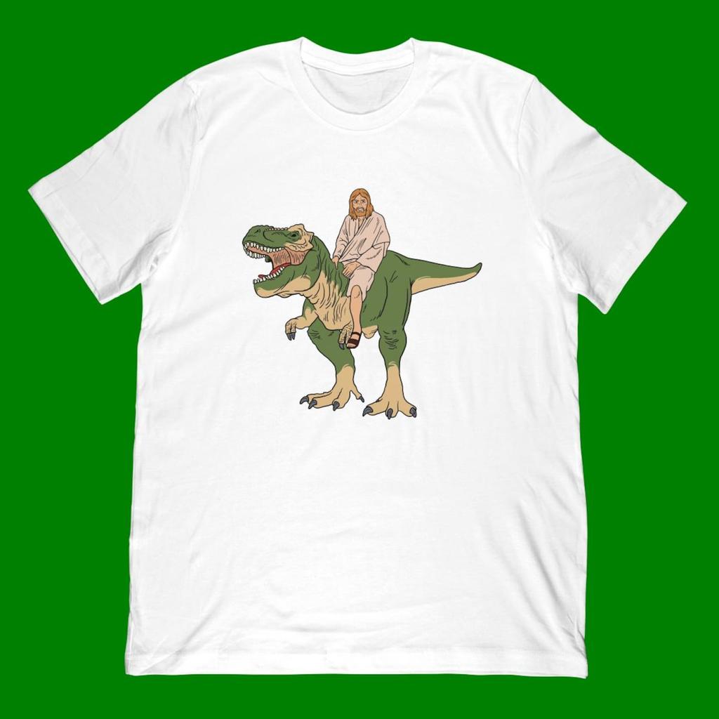 Jesus Riding Dinosaur T-Shirt | Funny Religious T-Rex Graphic Tee