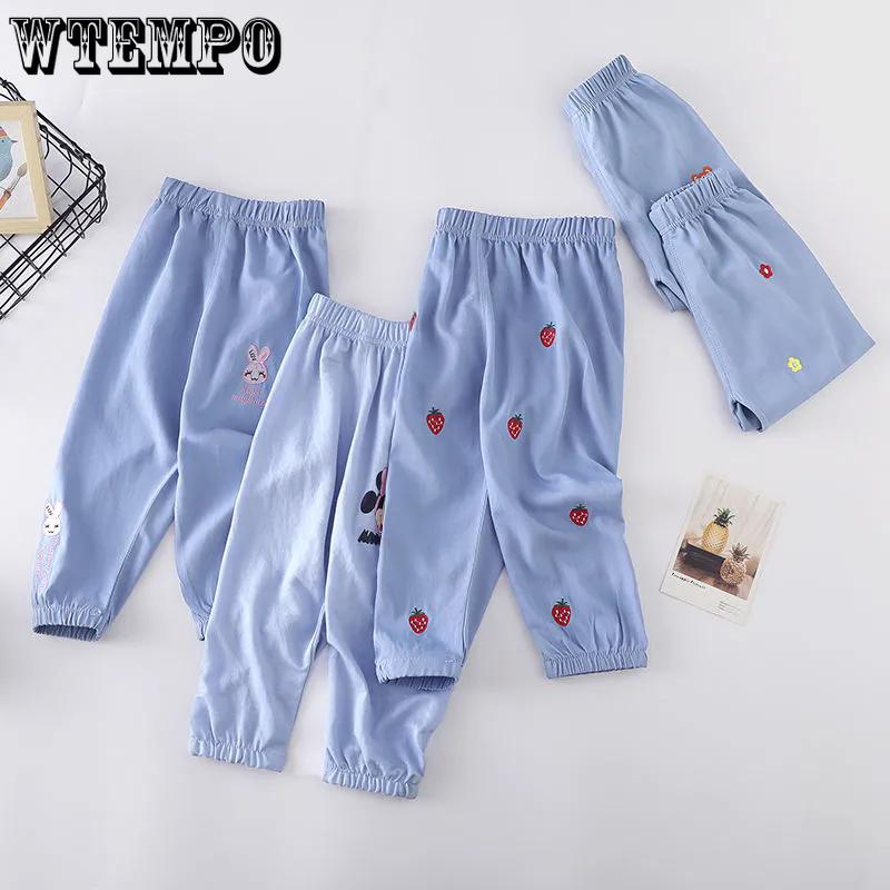 Летние москитные штаны для девочек с поясом. Детские летние шаровары тонкие и свободные.