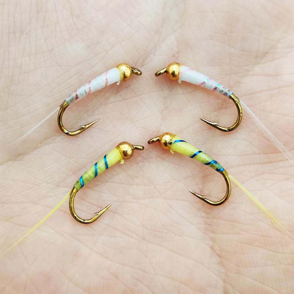 6/10 шт./набор - сухие мушки, наживка для ловли рыбы нахлыстом, нимфа Brasshead, белая и желтая наживка для ловли щуки, форели, лосося, окуня, нахлыстовые мушки - размеры № 10