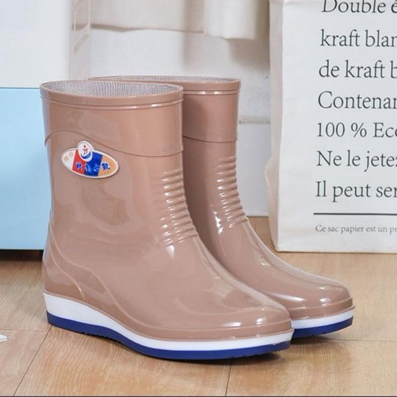 High tube rain shoes women's rain boots waterproof shoes women's fleece overshoes water boots women's fashion medium tube adult non-slip