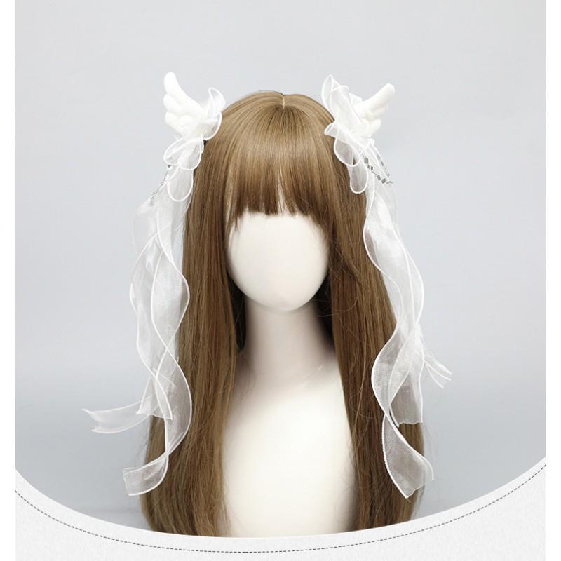 Handmade Gothic Lolita Hair Clip With Angel Wings Twin Tails Design Acrylic Lace Duckbill Girls Y2K Cute Style