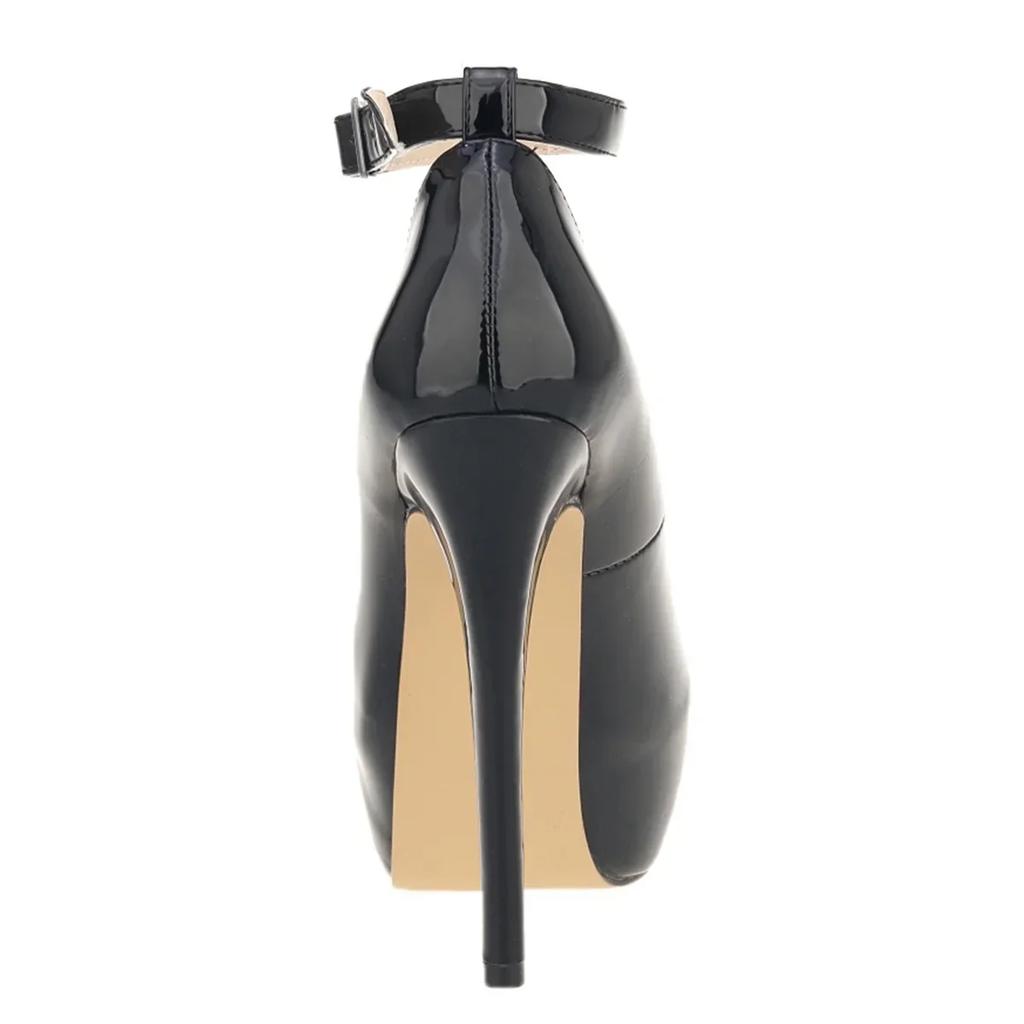 Новые женские туфли-лодочки 14 см, сексуальные лаконичные туфли на высоком каблуке с пряжкой, модные туфли на щиколотке из лакированной кожи красного цвета, свадебные туфли больших размеров