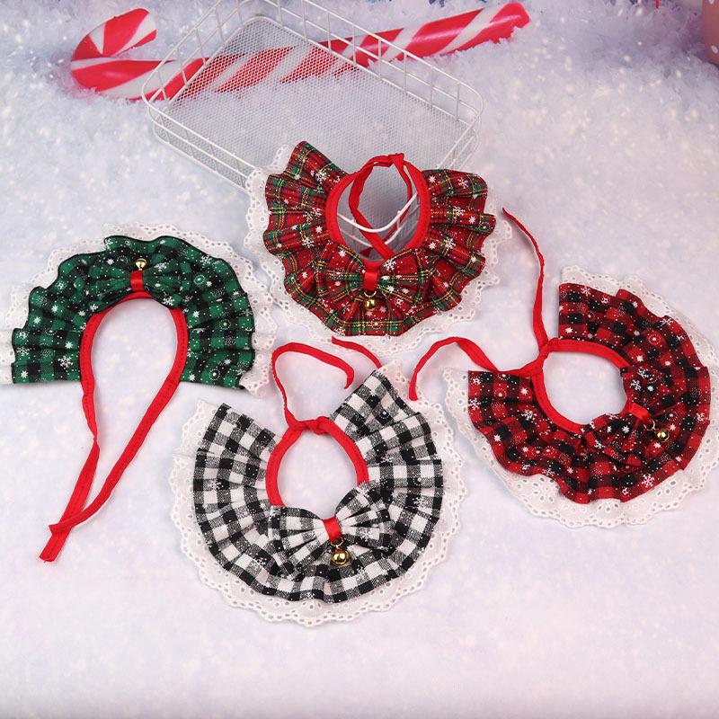 Christmas Jingle Bell Pet Snood: Organza Lace Cat & Dog Collar Scarf