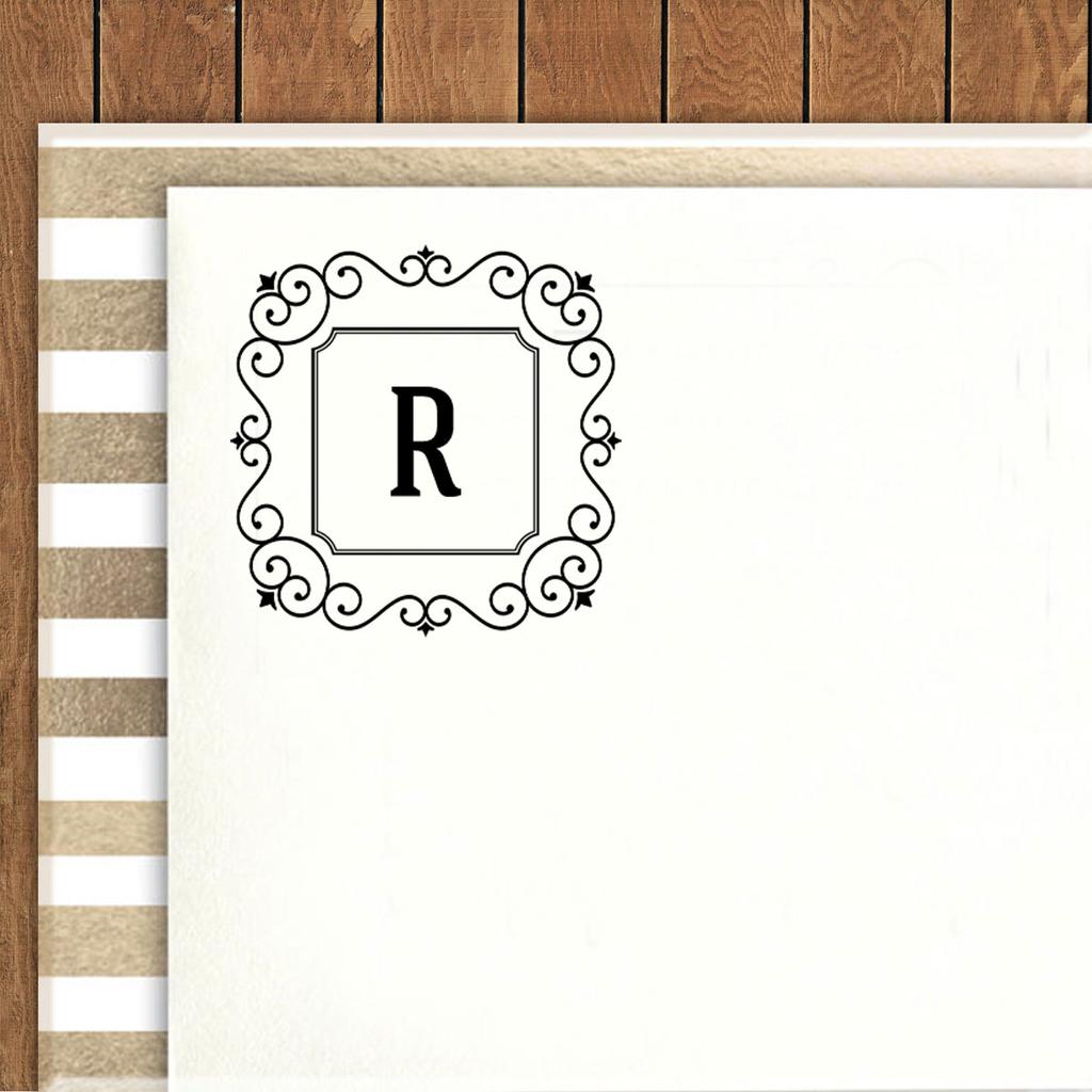 Printtoo Alphabet R Monogram Initial Square Swirl Border Self Inking Rubber Stamp Office