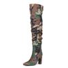 Fabric Camouflage Pattern Autumn Winter Shoes Super Thin High Heels Pleated Boots European Keep Warm Over-the-knee Boots