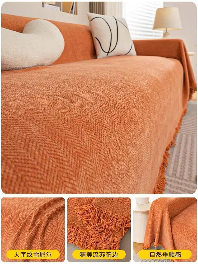Woven Cotton Sofa Cover Blanket Solid Color Non-slip Sofa Towel for Living Room Furniture Decor Tapestry Couch Cover with Tassel