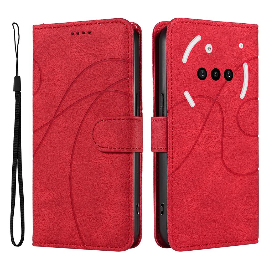 For Nothing Phone (3a) Wallet Case Leather Phone Cover Stand with Curved Line Design -  Black