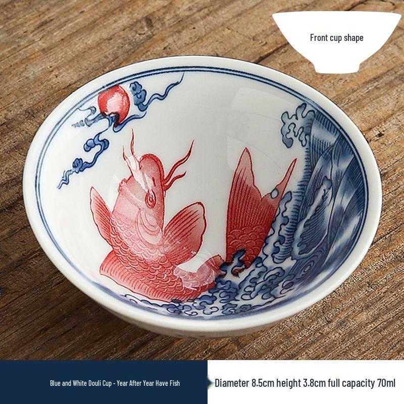 Двухцветная сине-белая фарфоровая чашка доули - Керамическая чашка мастера кунг-фу, Японская дегустационная чаша, Одинарная чайная чашка.