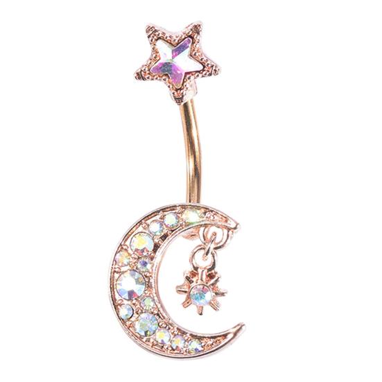 Women Moon Star Colorful Rhinestone Navel Ring Body Piercing Jewelry