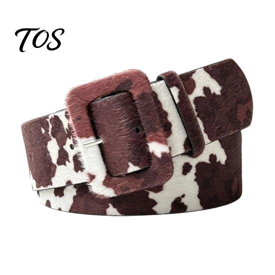 Trendy Animal Pattern Belt Women Cow Belt, Imitation Horse Hair Leather Waist Soft Texture Fabric Covered Buckle Band for Jeans Dresses Casual