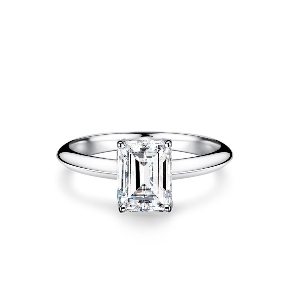 Emerald Cut Moissanite Ring, 2 Carat D Color, 925 Silver Four-Claw Setting.