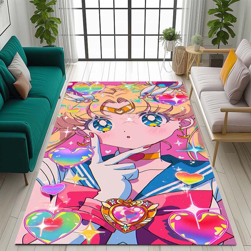 3DPretty Guardian Sailor Moon pattern rug, non-slip floor mat, suitable for children's playrooms, bedrooms, crawling mats, stain