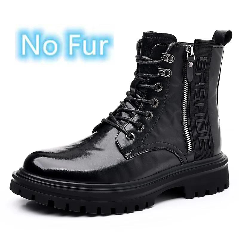 Mens Oxford Casual Shoes Punk Style Genuine Leather Motorcycle Boots High Top Versatile Classics Male Boots Warm Winter Footwear