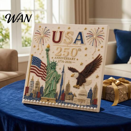 American Anniversary Craft 250th Pearl Painting Kit, USA DIY Art Patriotic Kit Set, Bead for Beginners Adults Semiquincentennial Decoration