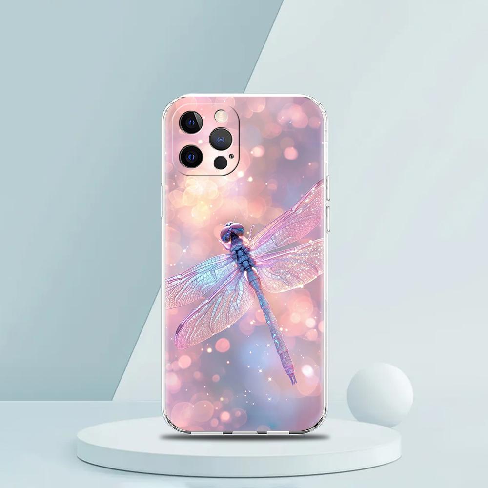 Soft TPU Transparent Phone Case Cover for iPhone 16 15 14 13 12 11 Pro Max 16E 8 7 Plus XS Max Shockproof Shell Dragonfly Capas