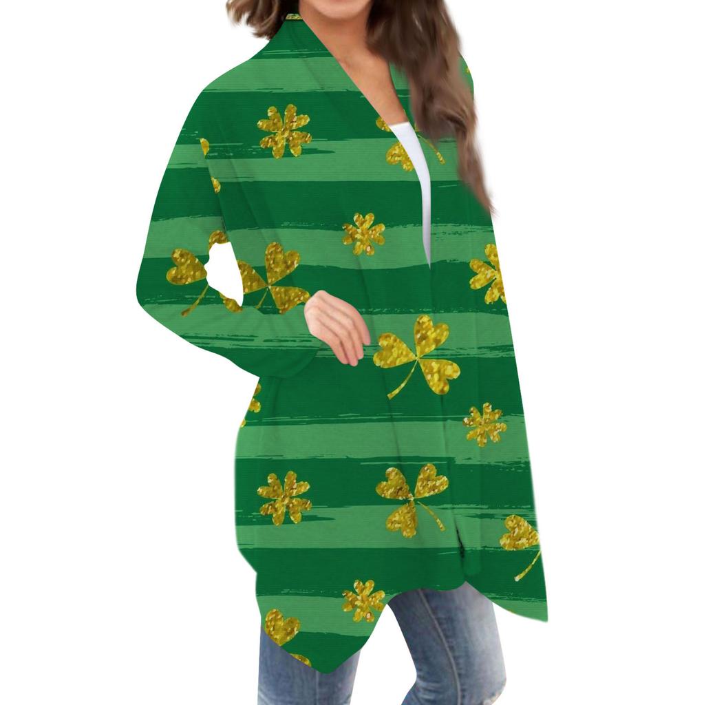 Женская повседневная одежда с длинными рукавами St. Женский кардиган с принтом ко Дню Святого Патрика и верхнее пальто