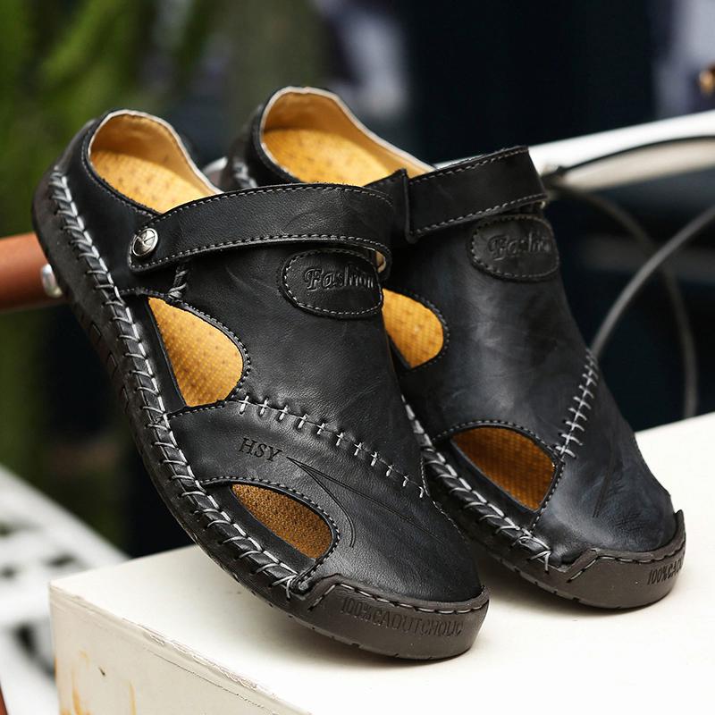 Pair of Shoes Men Hand-stitched Outdoor Closed Toe Leather Sandals