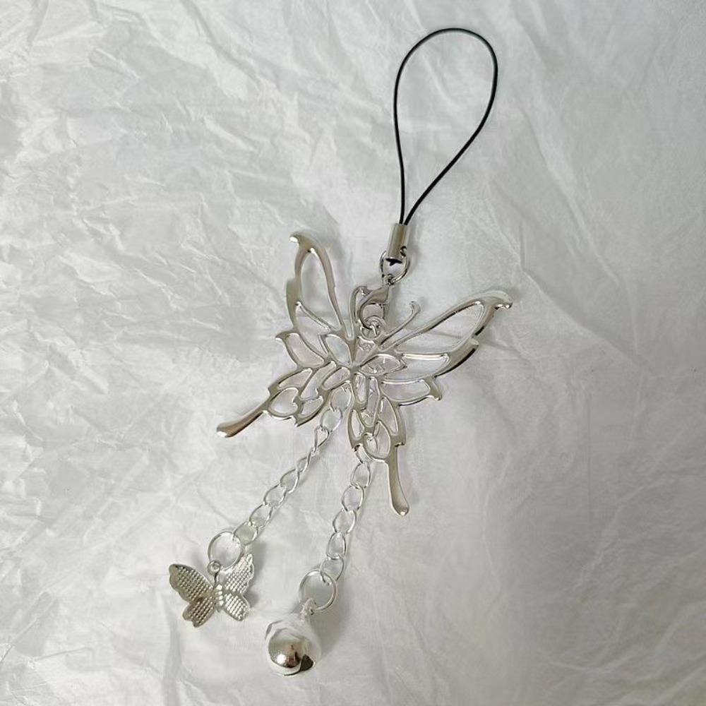 Bell Silver Butterfly Phone Chain Charm Mobile Keychain Lanyard Mobile Phone Pendant  Jewelry Gift