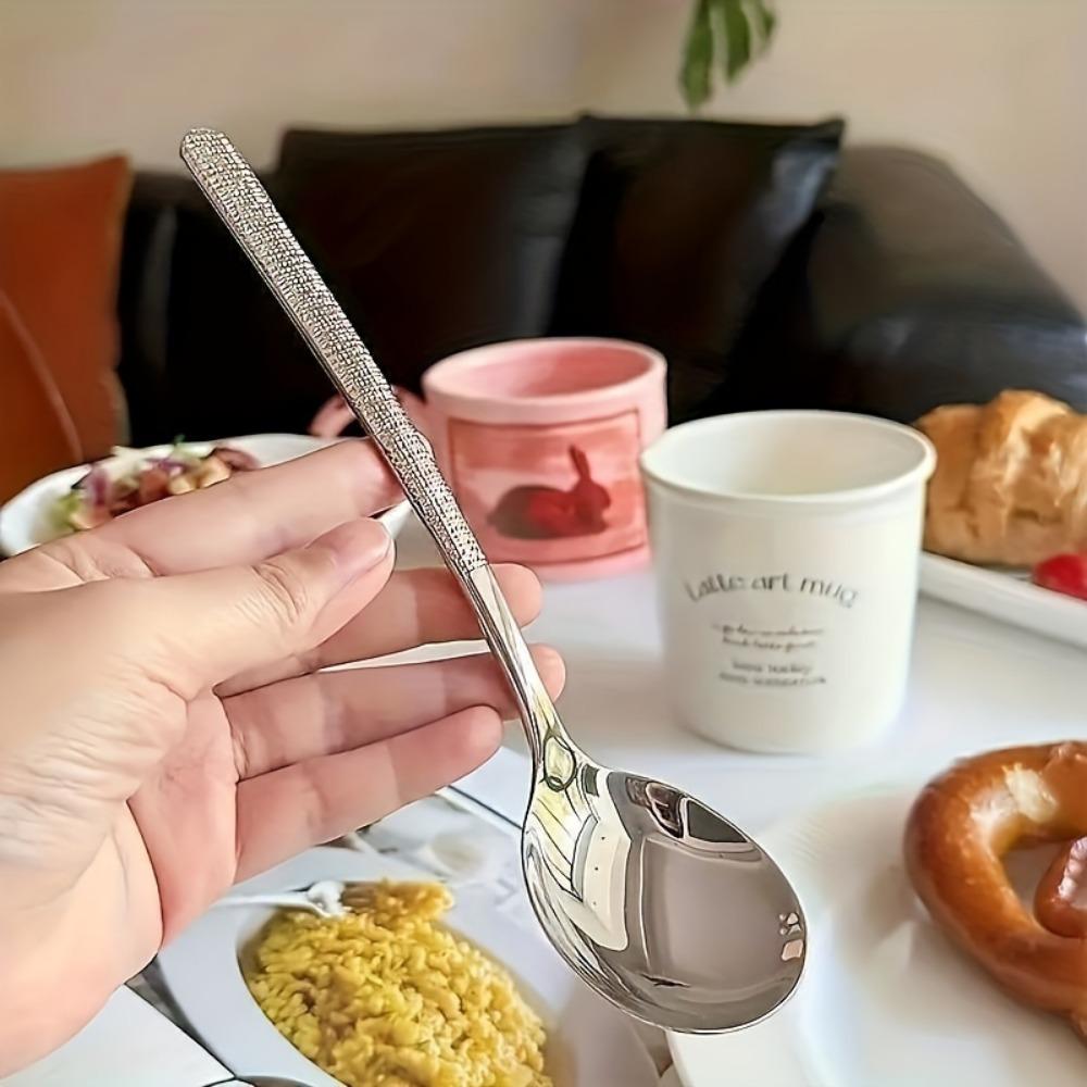2 ложки из нержавеющей стали с длинной ручкой в виде молотка, кофейная десертная столовая ложка, домашняя круглая ложка для еды, суповая ложка