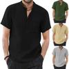 Men's Summer Fashion Henleys Shirts Short Sleeve Cotton Linen Shirts