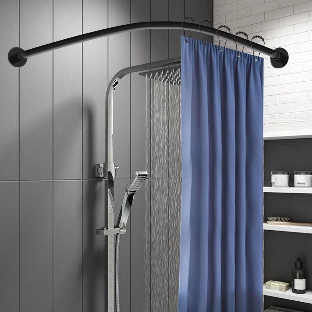 Г-образный карниз для шторки в ванну Без сверления Нержавеющая сталь Угловой карниз для душа Противоскользящие резиновые накладки Регулируемая конструкция