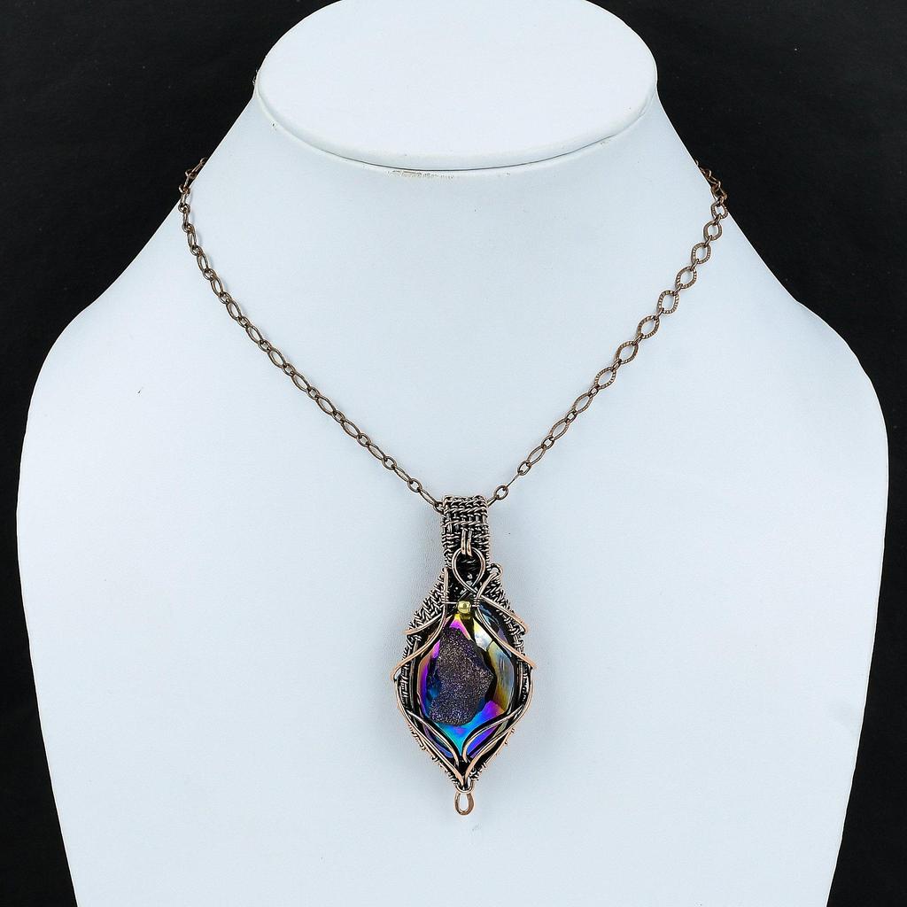 Титановый кулон-друзи, кулон из медной проволоки, кулон, ювелирные изделия ручной работы, кулон с драгоценным камнем, медная проволока, дизайнерский кулон, подарок для мамы