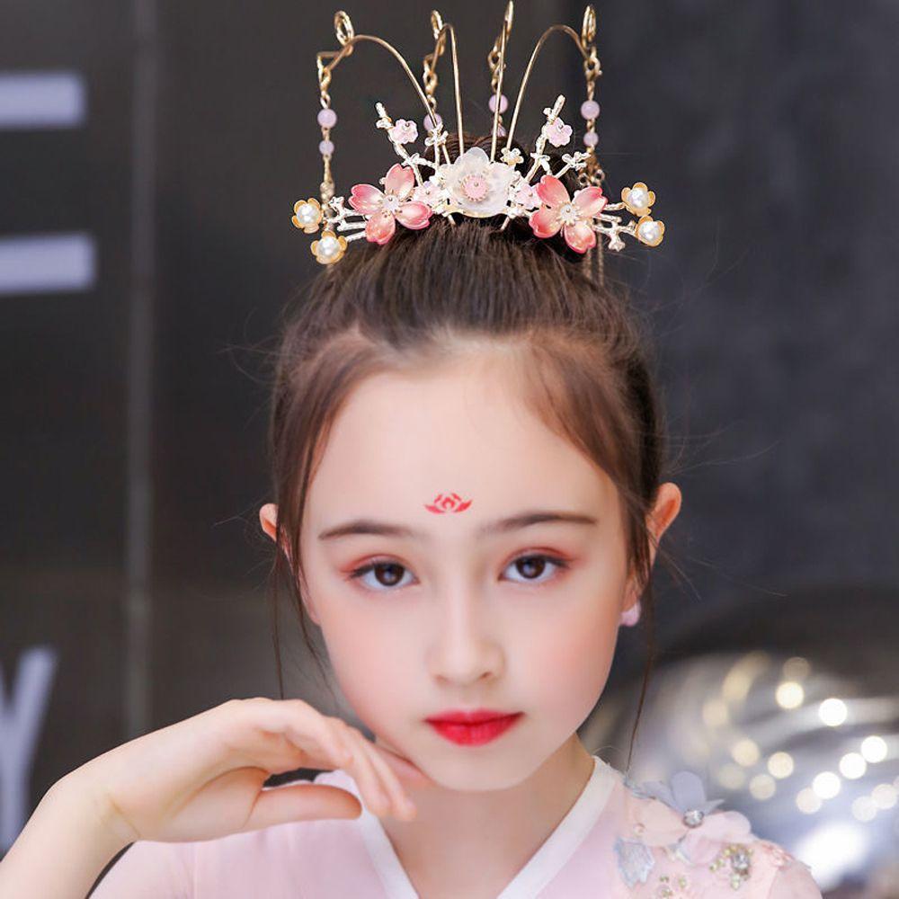 Tassel Pink Headwear Hair Crown Children's Hair Fork Ancient Hair Stick Chinese Style Headdress