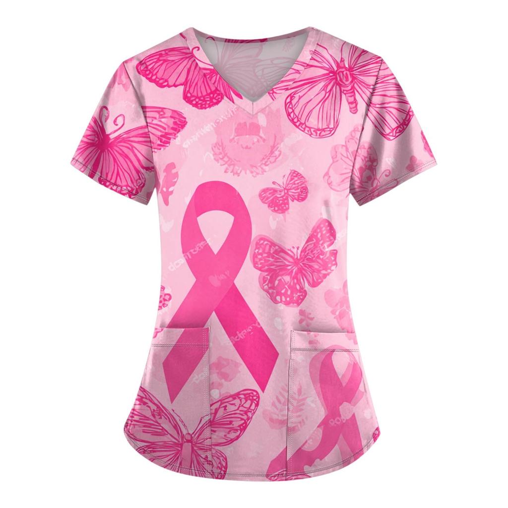 Women's Fashion V-Neck Short Sleeve Overalls With Pockets Printed Tops  Clothes