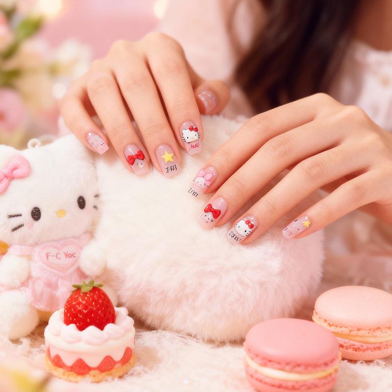 Очаровательные наклейки для дизайна ногтей Hello Kitty: Милые Мультяшные Дизайны с Бантами и Звездами