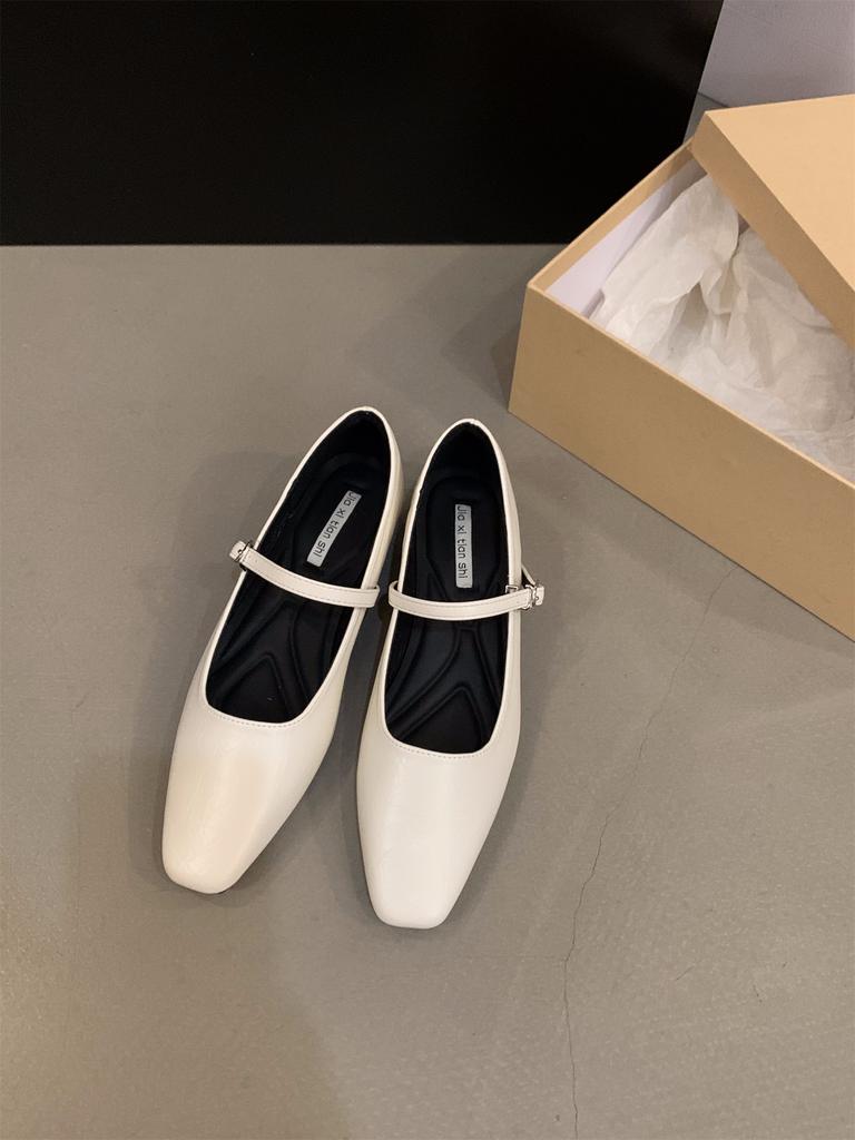 Coarse heel silver Mary Jane single shoes women's shoes 2025 new spring and autumn square head French spring with skirt evening shoes