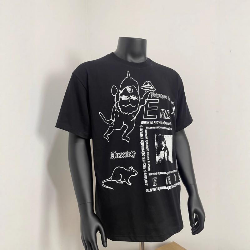 Mens Loose Fit Cotton Streetwear Tee - Black Casual Short Sleeve T-Shirt With Print