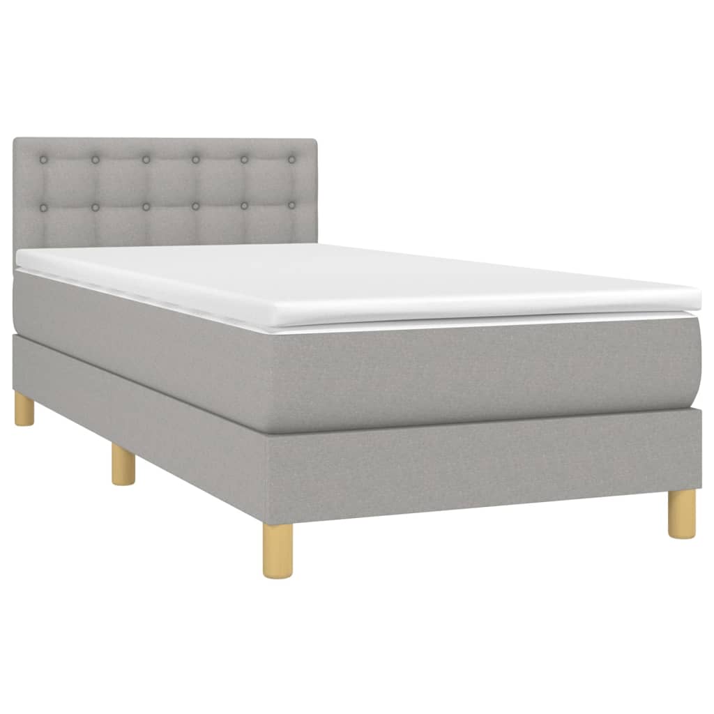 Box Spring Bed with Mattress Light Grey 90 x 190 cm Fabric