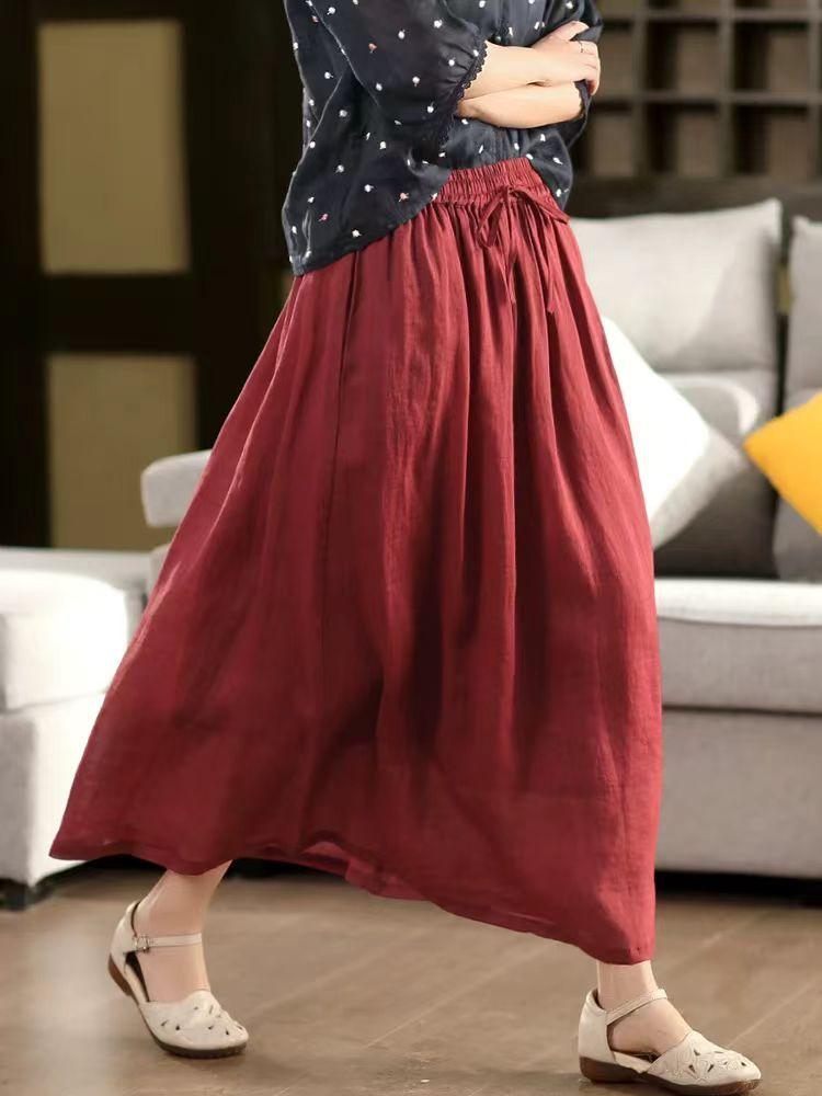 Johnature Женские винтажные лоскутные юбки однотонные с эластичной талией летние свободные тканевые юбки с поясом